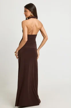 Robe Maxi À Col Licou Froncé Double Épaisseur