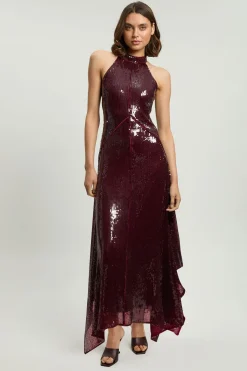 KarenMillen Robe Maxi À Col Licou Ornée De Sequins Et Ourlet Mouchoir<Femme Toutes Les Robes|Robes