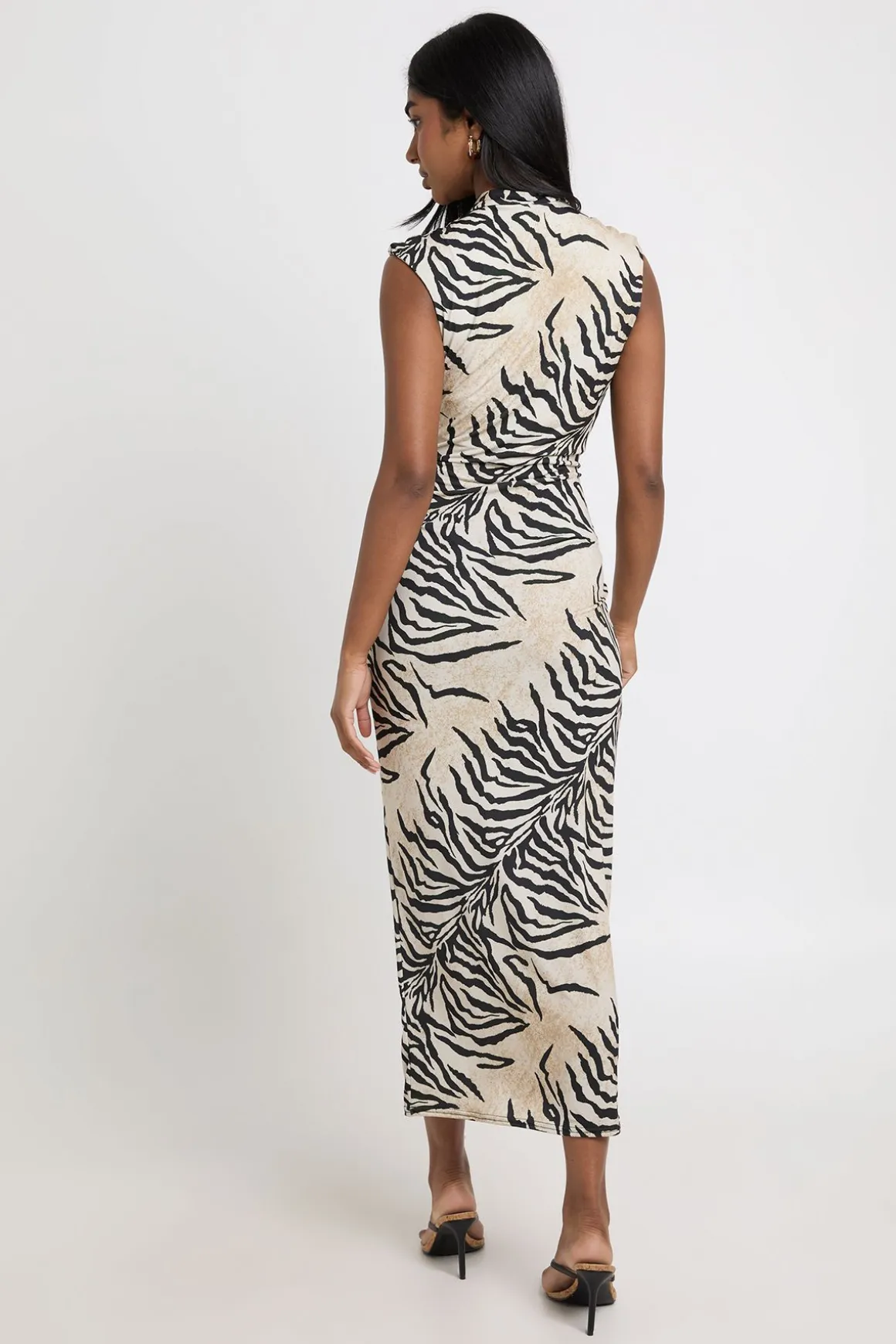 Robe Maxi À Col Montant Avec Lien Devant Et Imprimé Zèbre Tonal