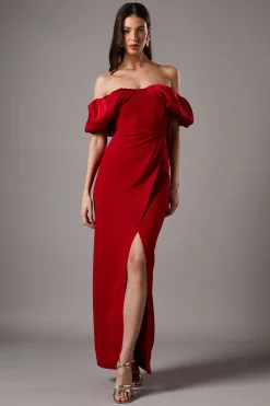 Robe Maxi Colonne à Corset et Manches Volumineuses