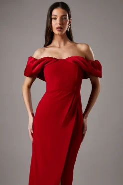 Robe Maxi Colonne à Corset et Manches Volumineuses