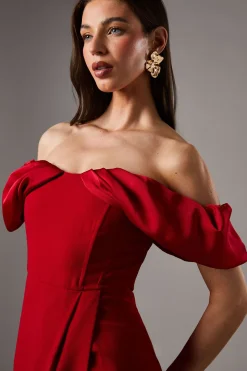Robe Maxi Colonne à Corset et Manches Volumineuses