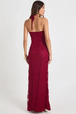 Robe maxi colonne en dentelle à encolure halter