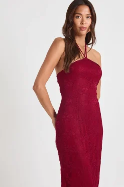 Robe maxi colonne en dentelle à encolure halter