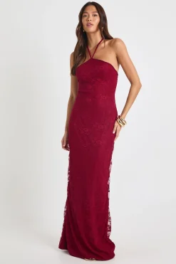 Robe maxi colonne en dentelle à encolure halter