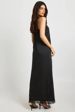 Robe Maxi Colonne Mélange Satin Dentelle