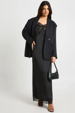 Robe Maxi Colonne Mélange Satin Dentelle
