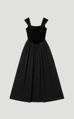 Robe Maxi à Corsage en Velours et Taille Basse en Taffetas