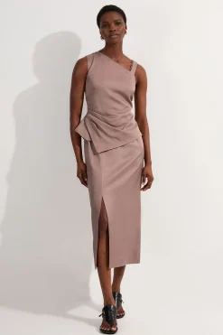 KarenMillen Robe maxi crayon ajustée en viscose et lin premium avec encolure asymétrique<Femme Tailleurs|Toutes Les Robes