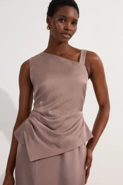 KarenMillen Robe maxi crayon ajustée en viscose et lin premium avec encolure asymétrique<Femme Tailleurs|Toutes Les Robes