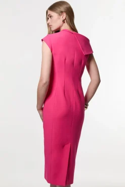 Robe Maxi Crayon Ajustée Stretch Compact à Col Asymétrique