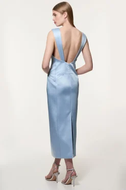 Robe maxi crayon structurée et cintrée en satin de viscose avec détail de couture.