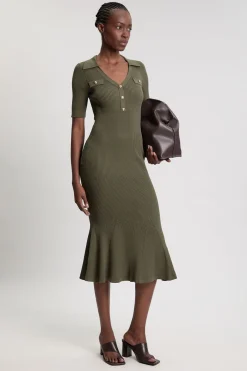 KarenMillen Robe Maxi Côtelée À Col Avec Détails Militaires Petite<Femme Robes|Robes Longues