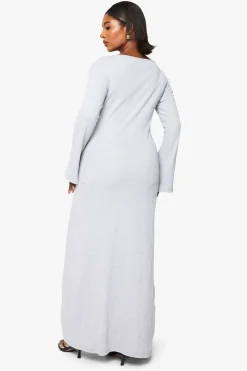 Robe Maxi Côtelée À Col V Et Manches Évasées Plus Basic