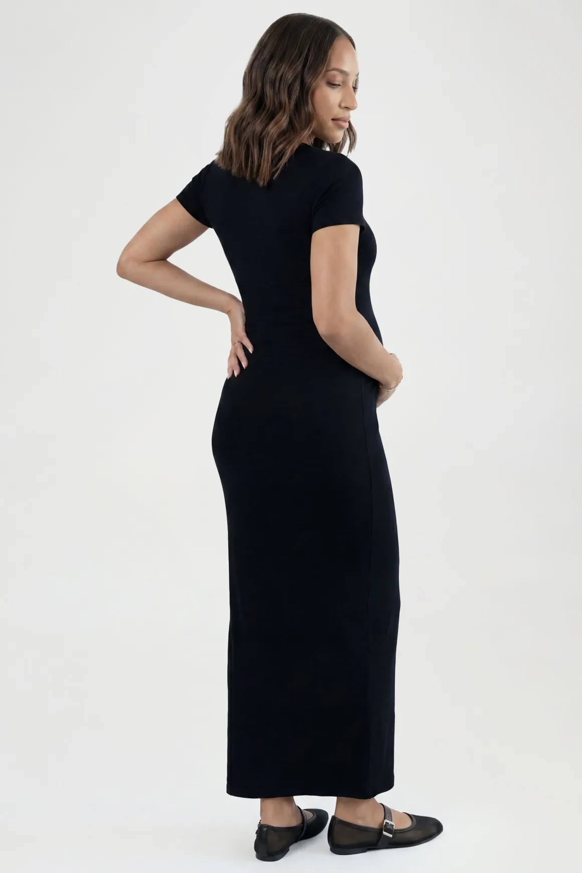Robe Maxi Côtelée De Maternité À Manches Courtes