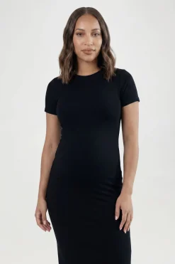 Robe Maxi Côtelée De Maternité À Manches Courtes