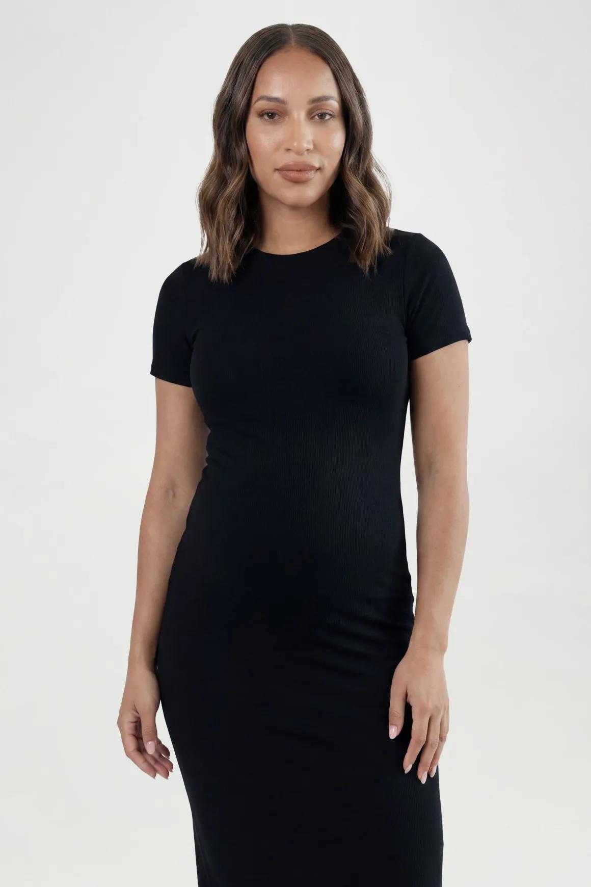 Robe Maxi Côtelée De Maternité À Manches Courtes