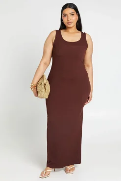 boohoo Robe Maxi Côtelée Grande Taille À Encolure Dégagée<Femme Robes Moulantes|Robes
