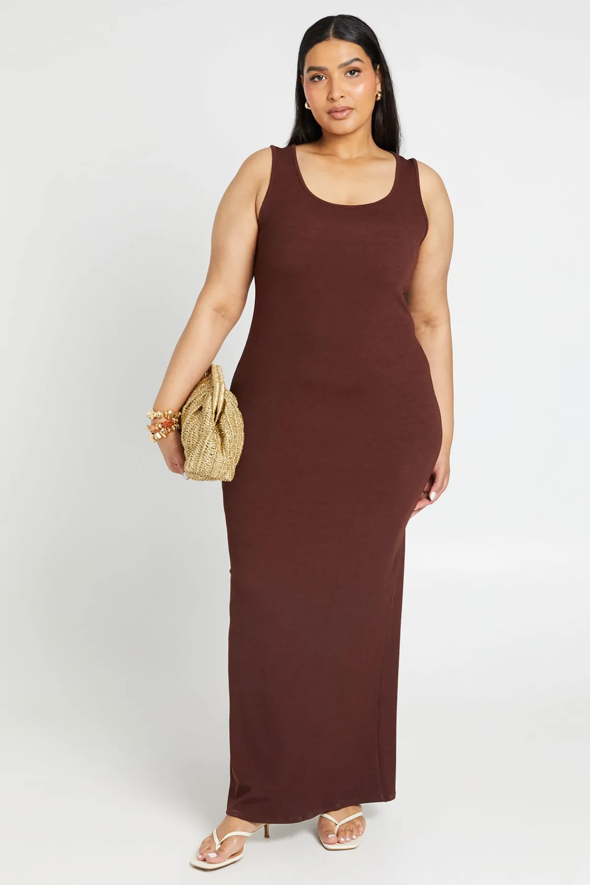 boohoo Robe Maxi Côtelée Grande Taille À Encolure Dégagée<Femme Robes Moulantes|Robes
