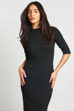 Robe Maxi Côtelée À Manches 3/4 Basique