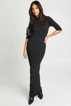 Robe Maxi Côtelée À Manches 3/4 Basique