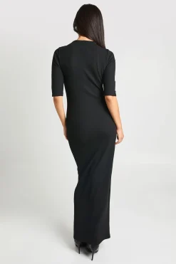 Robe Maxi Côtelée À Manches 3/4 Basique