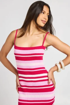 Robe Maxi Côtelée À Rayures