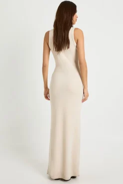 Robe maxi côtelée sans manches à col haut