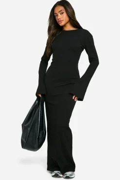 Robe maxi à côtes larges et manches évasées