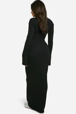 Robe maxi à côtes larges et manches évasées