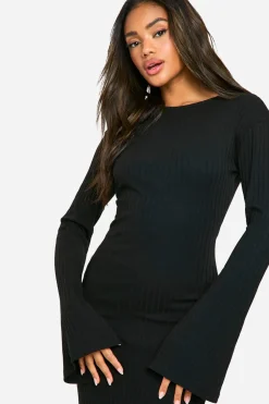 Robe maxi à côtes larges et manches évasées