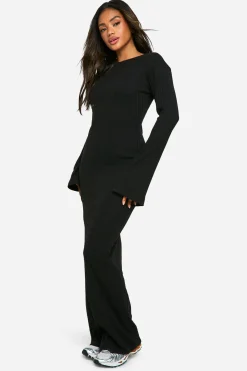 Robe maxi à côtes larges et manches évasées