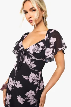 Robe maxi à décolleté plongeant en chiffon floral