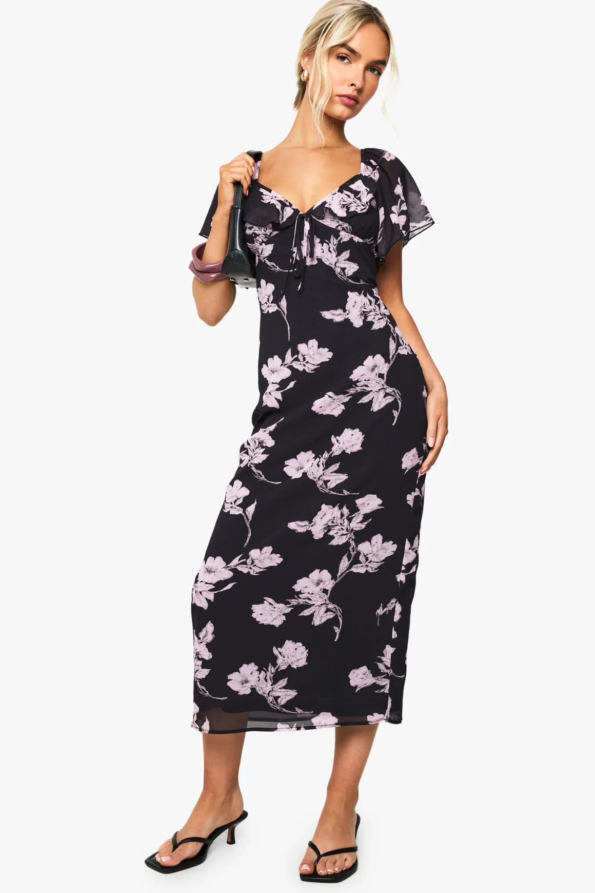 Robe maxi à décolleté plongeant en chiffon floral