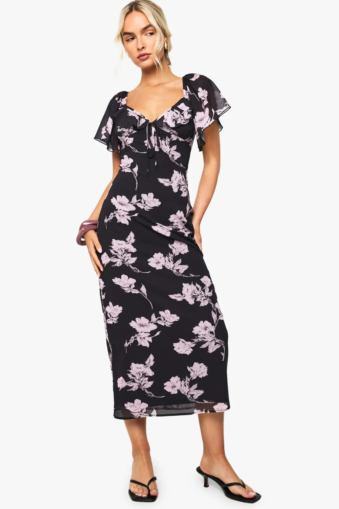 Robe maxi à décolleté plongeant en chiffon floral