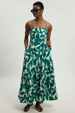 Robe Maxi De Bal En Lin Tissé À Imprimé Géométrique