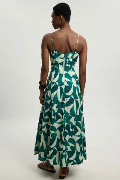 Robe Maxi De Bal En Lin Tissé À Imprimé Géométrique
