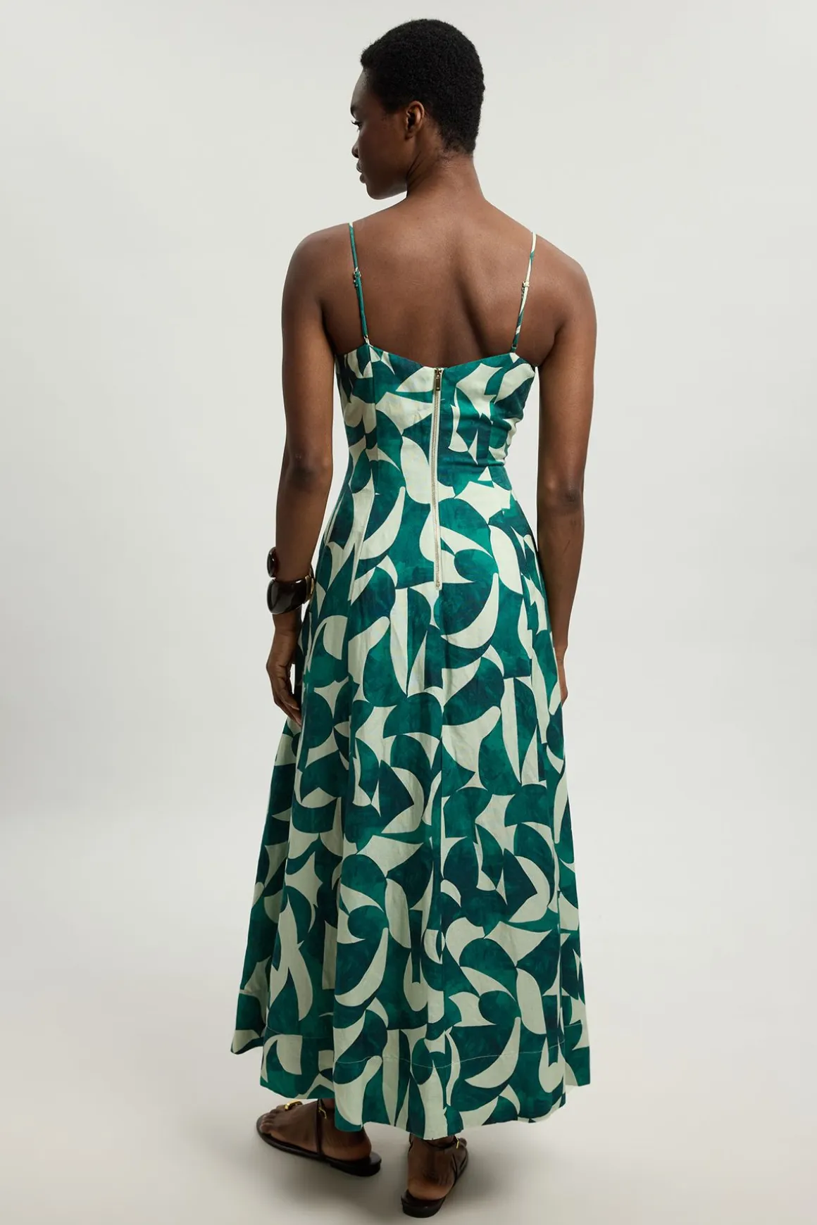 Robe Maxi De Bal En Lin Tissé À Imprimé Géométrique