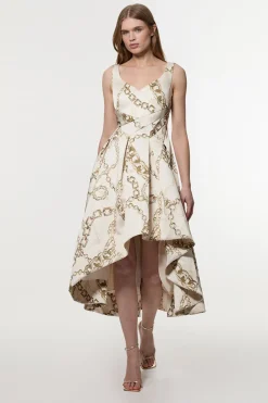 KarenMillen Robe maxi de bal structurée en satin de viscose à imprimé chaîne et coupe ajustée<Femme Tailleurs|Satin Et Dentelle