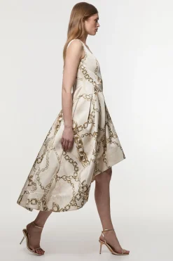 KarenMillen Robe maxi de bal structurée en satin de viscose à imprimé chaîne et coupe ajustée<Femme Tailleurs|Satin Et Dentelle