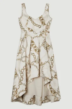 KarenMillen Robe maxi de bal structurée en satin de viscose à imprimé chaîne et coupe ajustée<Femme Tailleurs|Satin Et Dentelle