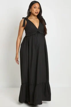 Robe Maxi De Maternité Avec Nœuds Aux Épaules