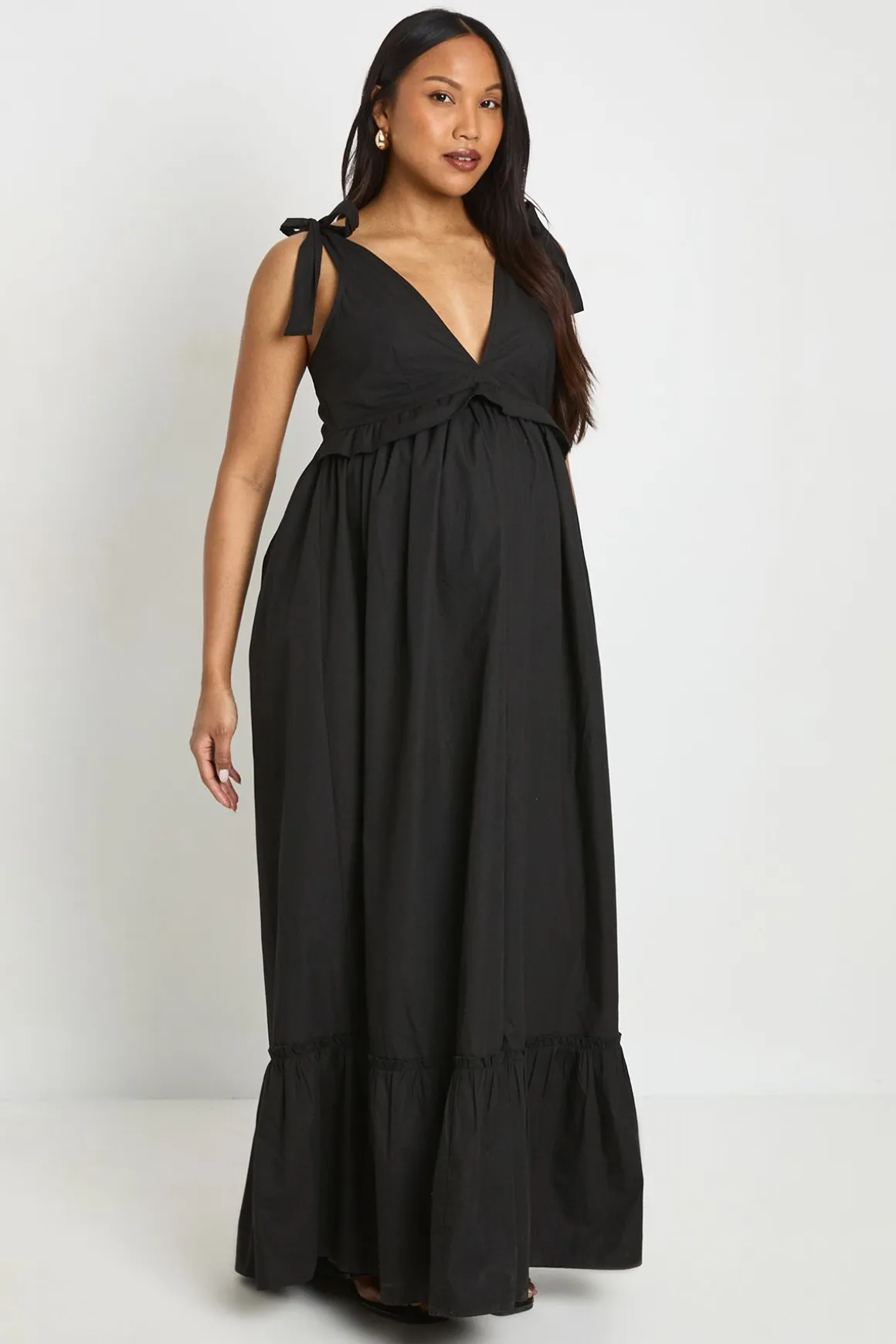 Robe Maxi De Maternité Avec Nœuds Aux Épaules