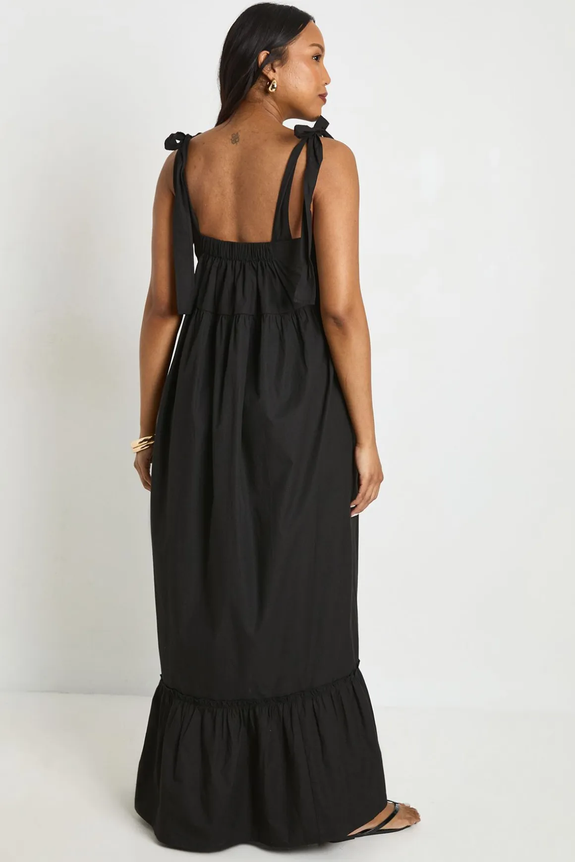 Robe Maxi De Maternité Avec Nœuds Aux Épaules