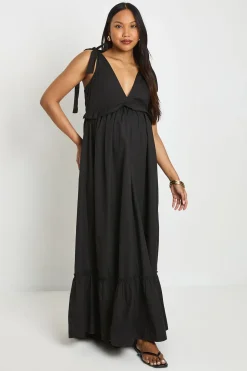 Robe Maxi De Maternité Avec Nœuds Aux Épaules