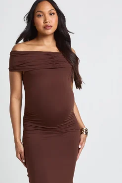 Robe Maxi De Maternité Bardot Froncée