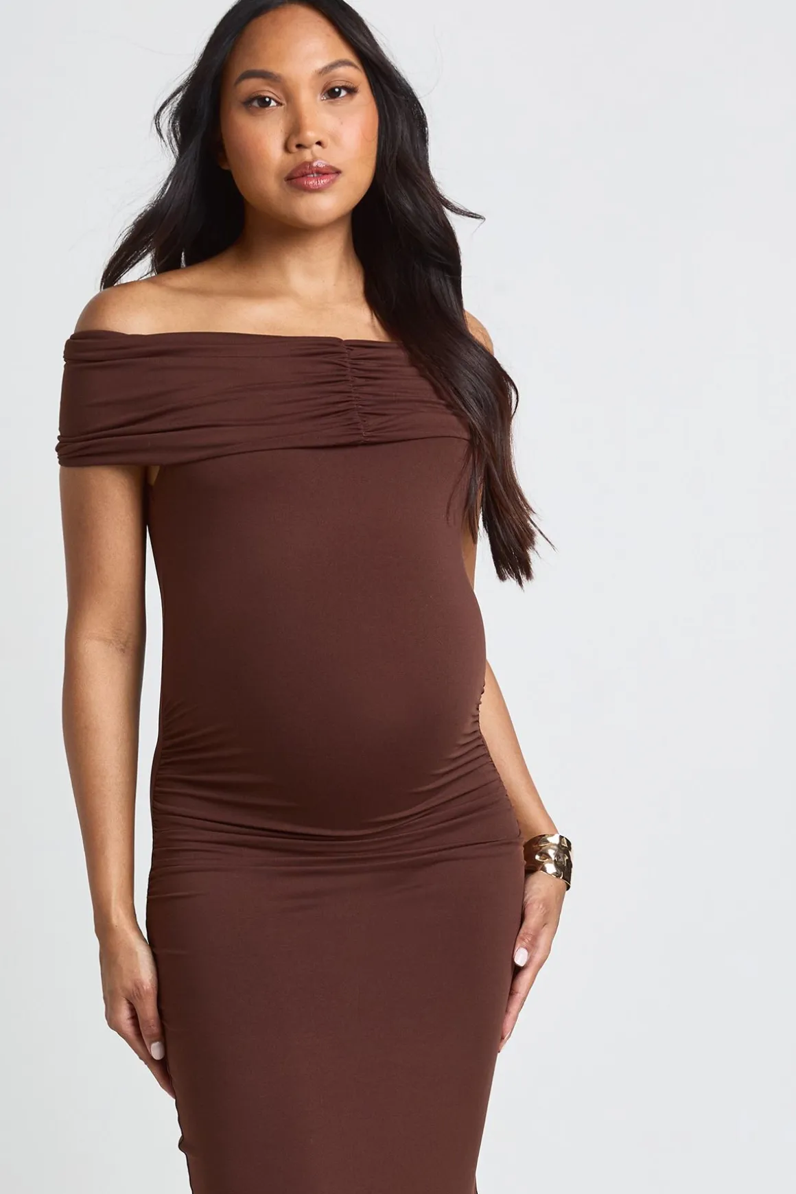 Robe Maxi De Maternité Bardot Froncée