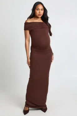 Robe Maxi De Maternité Bardot Froncée