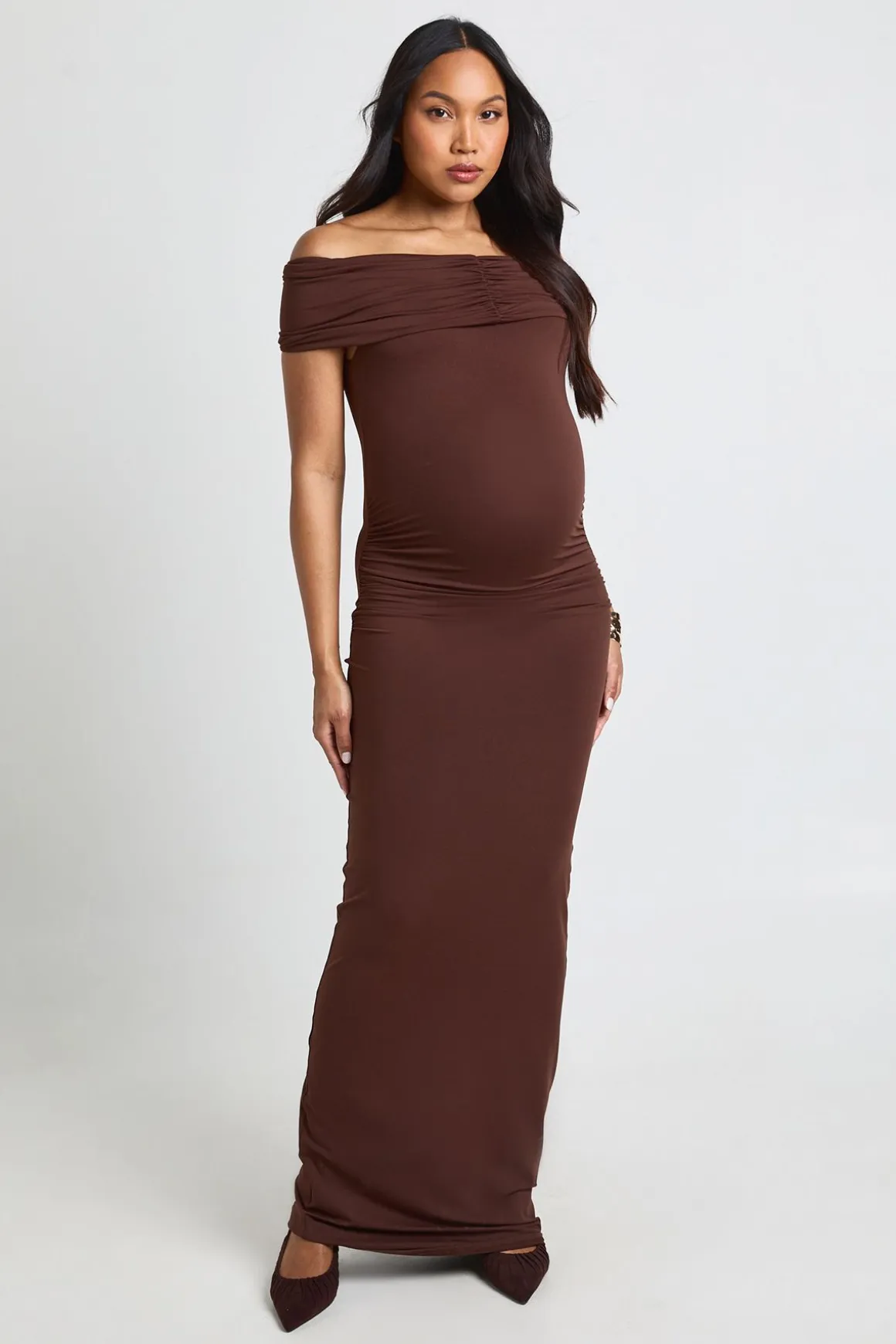 Robe Maxi De Maternité Bardot Froncée