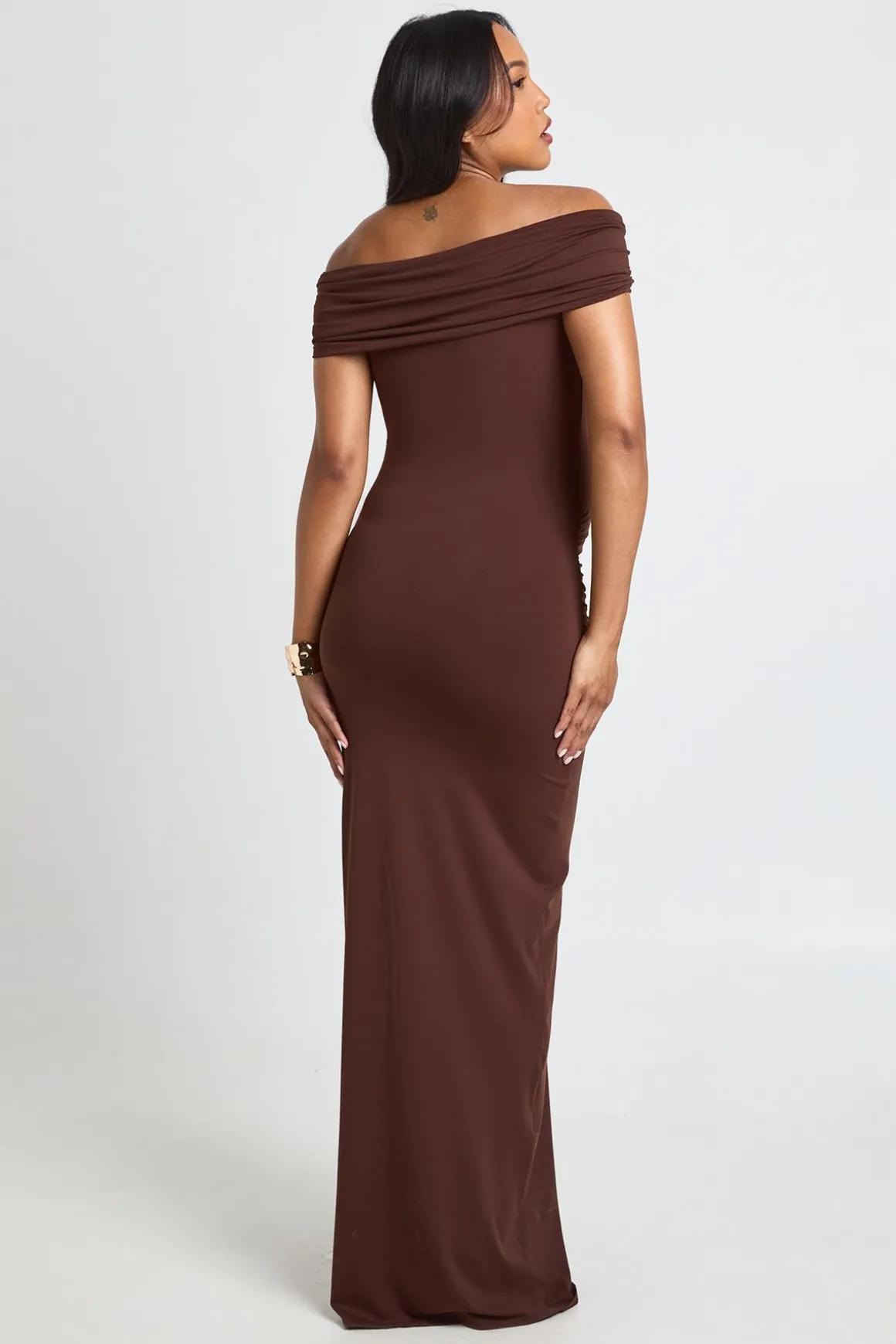 Robe Maxi De Maternité Bardot Froncée